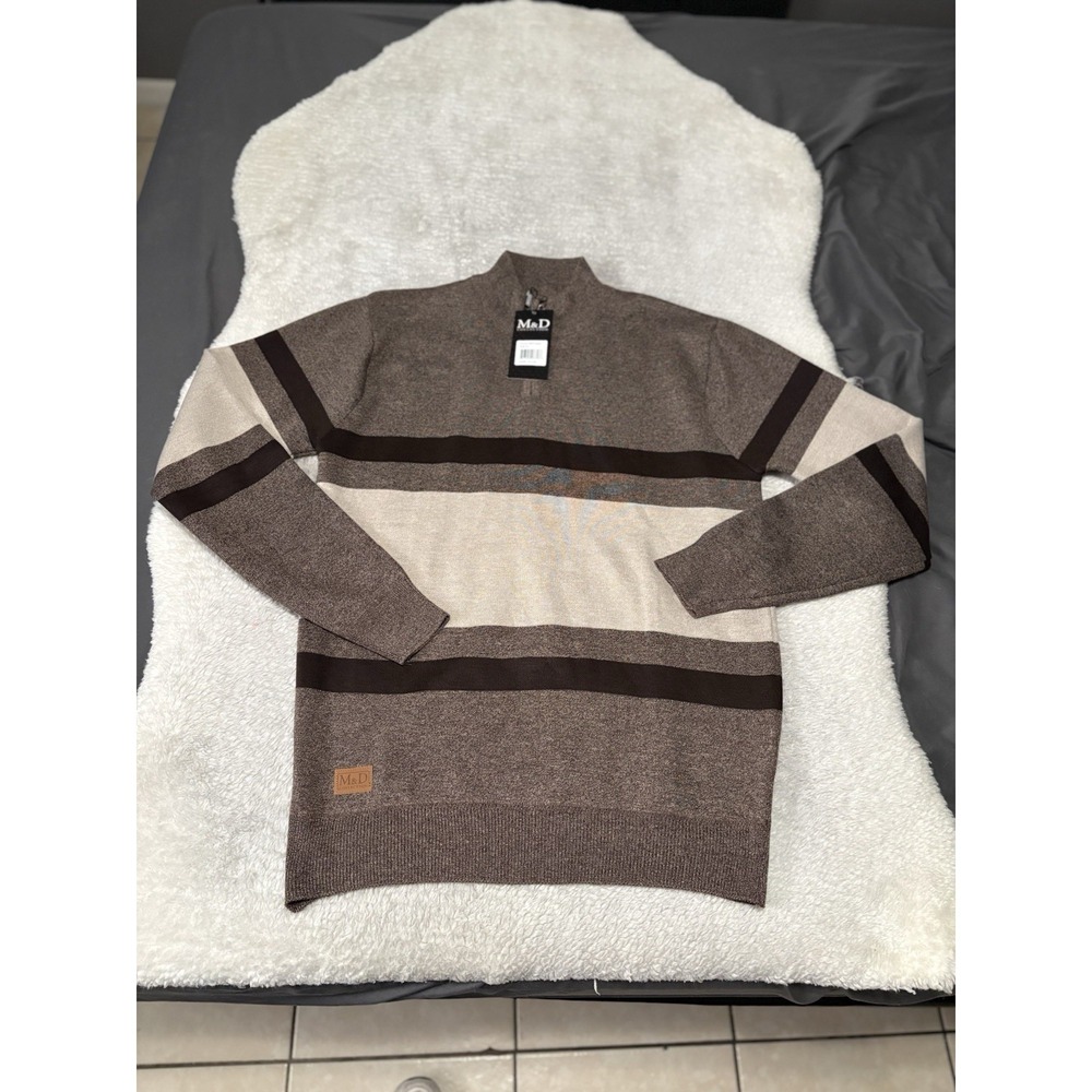 New Marx &‎ Dutch Men's 1/4 Zip Pullover Sweater Brown Beige Size Medium Classic
